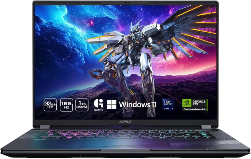 GIGABYTE AORUS ELITE 16 AE6H gaming laptop shown open from the front