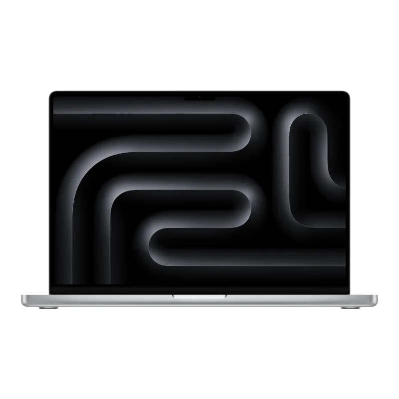 Silver Apple MacBook Pro 16-inch with M4 Pro shown open from the front