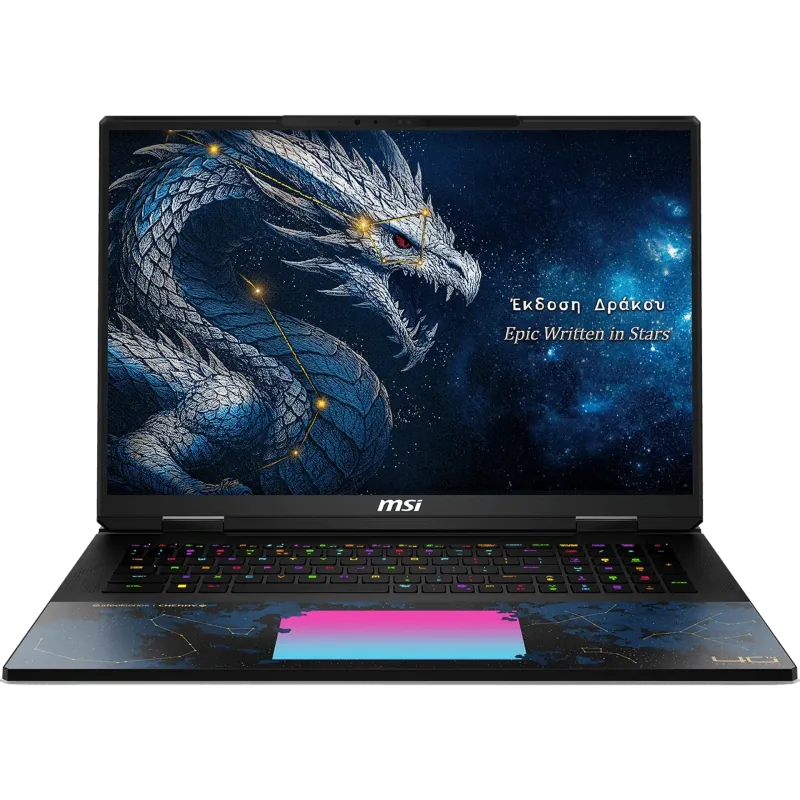 MSI Titan 18 HX Dragon Edition Draco Epic laptop shown open from the front