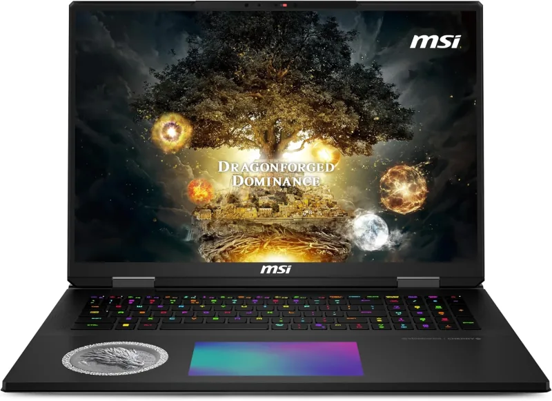 MSI Titan 18 HX Dragon Edition Norse Myth A2XW laptop shown open from the front