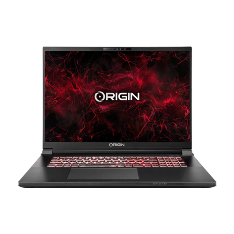 ORIGIN PC EON18-X gaming laptop shown open from the front