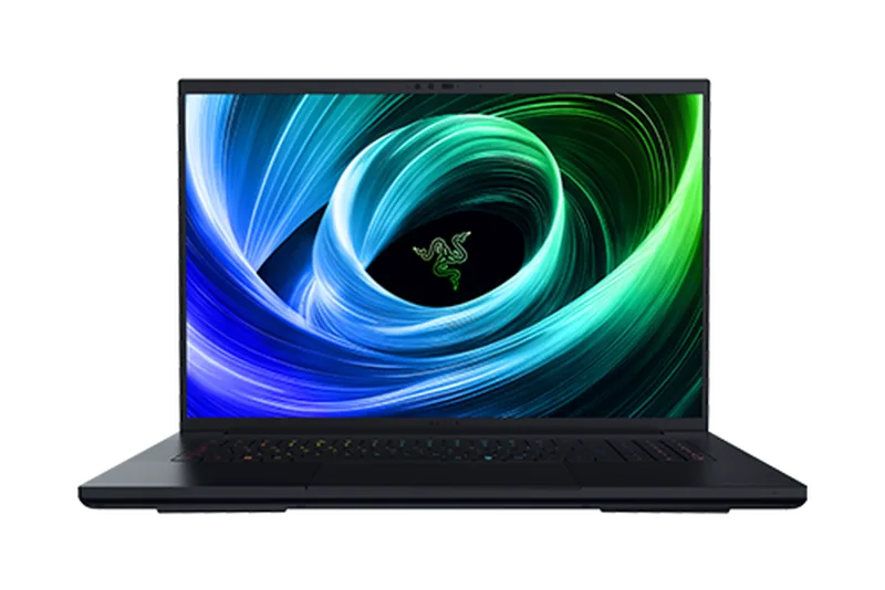 Razer Blade 18 (2025) gaming laptop shown open from the front
