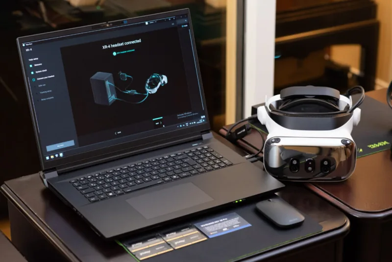 SCHENKER KEY 18 Pro E25 workstation connected to an XR headset